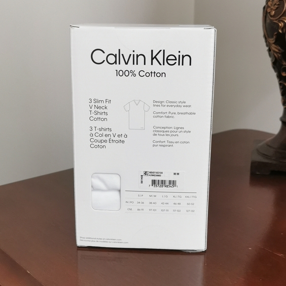 Calvin Klein 100% Cotton slim fit V neck T-shirt 3 pack - Picture 3 of 4